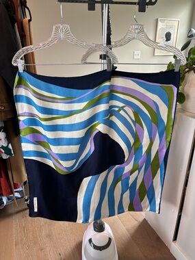 Dior Vintage Navy and Cream Silk Scarf 30”